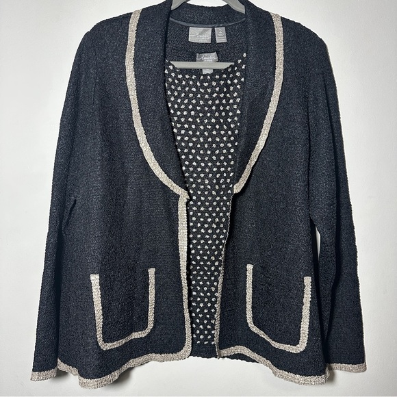 Chico’s Black Tan Textured Crinkle Open Jacket with Tank Top Size 2 (L) - Picture 1 of 12